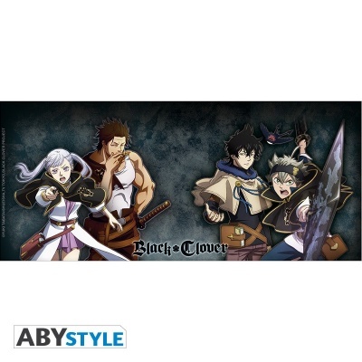 Personagens do anime Black Clover em fundo escuro com texto Black Clover e logo ABYSTYLE.