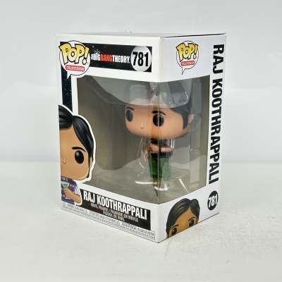 Figura Funko Pop Raj Koothrappali na caixa transparente da coleção The Big Bang Theory