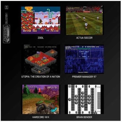 Seis capturas de ecrã de videojogos antigos da consola SEGA com títulos visíveis em grelha