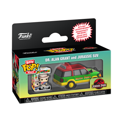 * PRÉ-RESERVA * Bitty POP! Rides Jurassic Park Dr. Alan Grant and Jurassic SUV