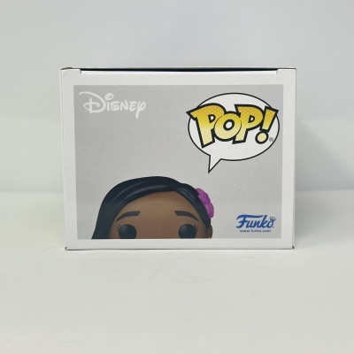 Caixa de Funko Pop branca com personagem à vista, texto Disney, POP! e logo Funko