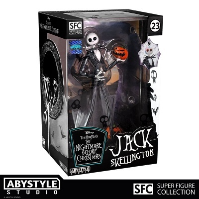 Figura colecionável Jack Skellington em caixa preta com texto branco da Abystyle Studio