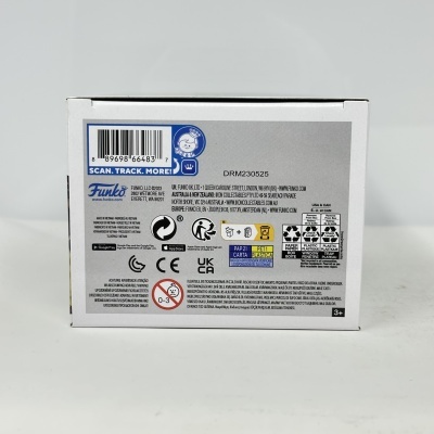 parte de trás de caixa de produto Funko com informações e código de barras