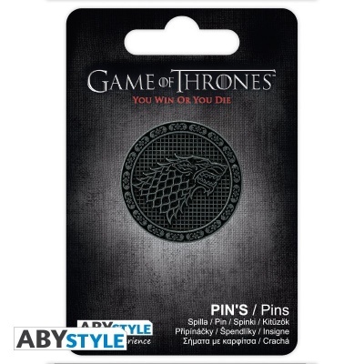PIN metálico com símbolo da casa Stark em cartão GAME OF THRONES