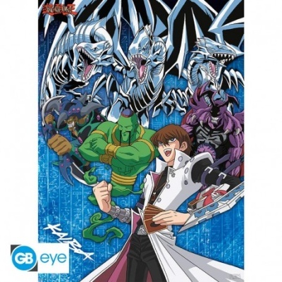 Poster do anime Yu-Gi-Oh! com Kaiba e dragões azuis