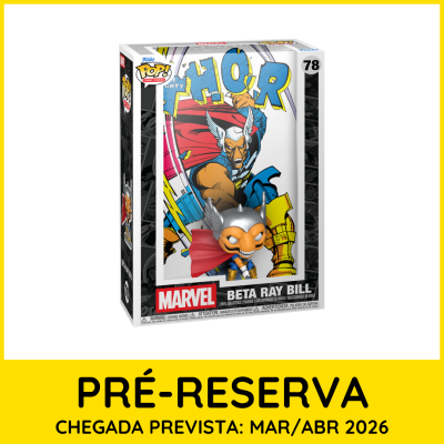 Figura Funko Pop! Beta Ray Bill da Marvel em embalagem com arte de banda desenhada e pré-reserva anunciada.