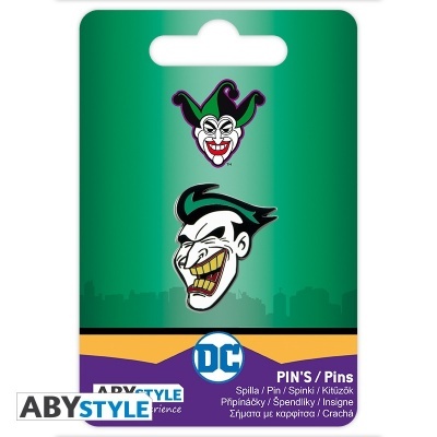 Embalagem verde com pins do Coringa da DC