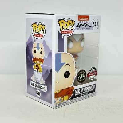 Figura Funko Pop! Aang em patinete aéreo, embalagem branca com etiquetas especiais
