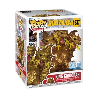 Caixa de Funko Pop! vinil com a figura King Ghidorah dourada e detalhes amarelos.
