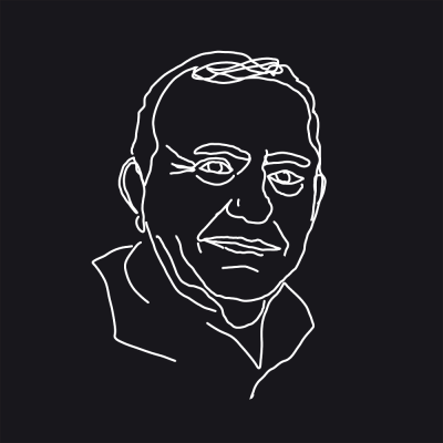 Desenho de rosto masculino em linhas brancas sobre fundo preto