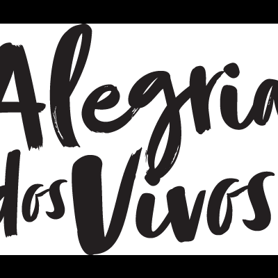 Texto preto 'Alegria dos Vivos' em letra cursiva sobre fundo branco
