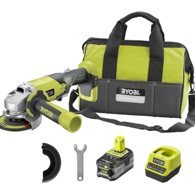 Conjunto de ferramenta Ryobi com esmerilhadeira, bateria, carregador e mala