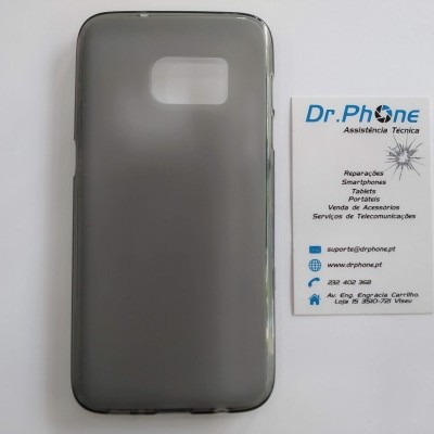 Capa protetora cinzenta para smartphone com cartão de assistência técnica Dr.Phone
