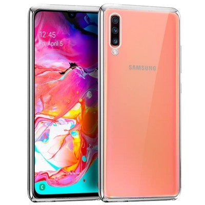 Smartphone Samsung com ecrã grande colorido e capa transparente