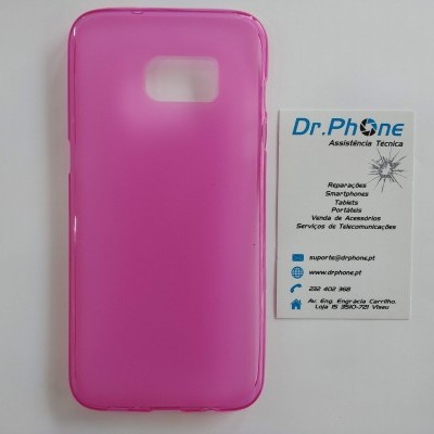 Capa protetora de telemóvel rosa translúcida e cartão de assistência técnica Dr.Phone