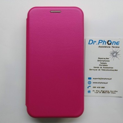 Capa rosa para smartphone ao lado de cartão de visita da Dr.Phone.