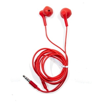 Auriculares vermelhos com cabo e conetor jack