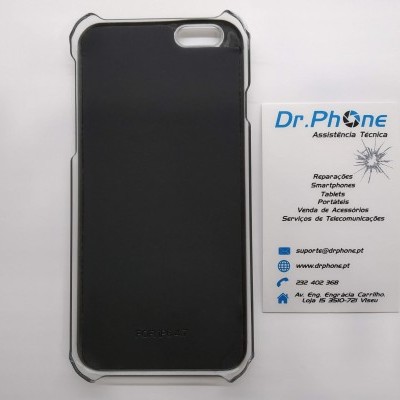 Capa preta para telemóvel ao lado de cartão de visita da Dr.Phone