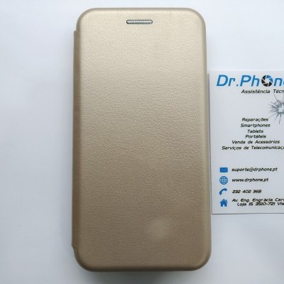 Capa dourada para telemóvel com cartão de visita da Dr.Phone