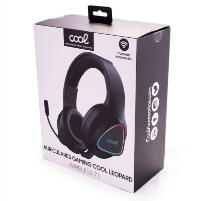 Embalagem de auriculares gaming wireless 7.1 com microfone da marca Cool modelo Leopard