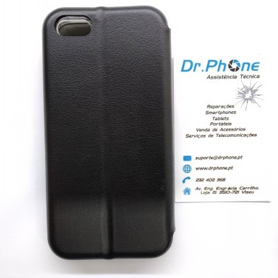 Capa preta para smartphone sobre papel com logotipo da Dr.Phone