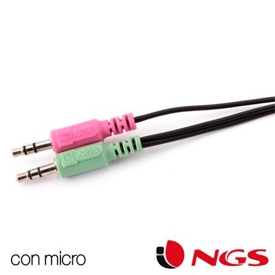 Cabo de áudio com microfone NGS rosa e verde com conectores jack 3.5mm