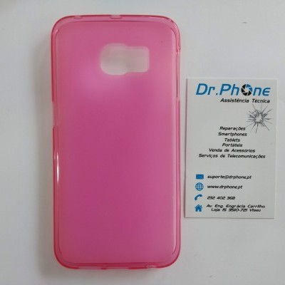 Capa de telemóvel rosa e cartão de visita da empresa Dr. Phone