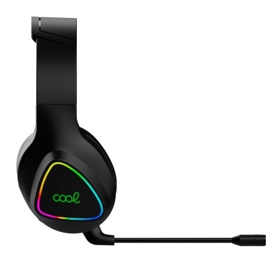 Auricular preto com iluminação LED colorida e microfone fixo