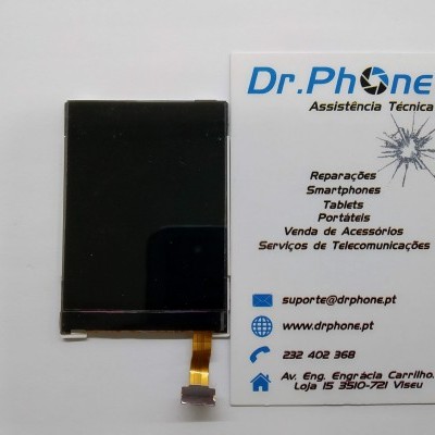Ecrã de smartphone preto com cabo flexível ao lado de cartão de visita Dr.Phone