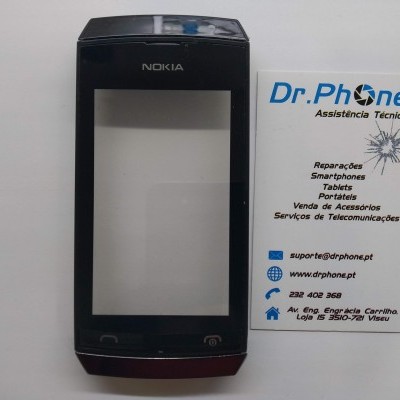 Peça frontal preta de telemóvel Nokia e cartão de visita Dr.Phone