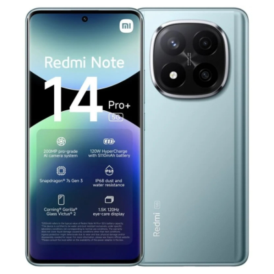 Smartphone Redmi Note 14 Pro+ 5G cinzento com ecrã frontal e câmara traseira tripla