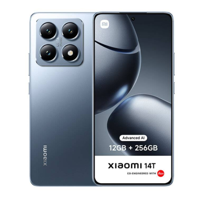 Smartphone Xiaomi 14T azul com câmaras Leica e ecrã ligado