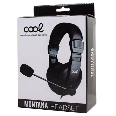 Caixa de headset preto com microfone ajustável da marca COOL modelo MONTANA