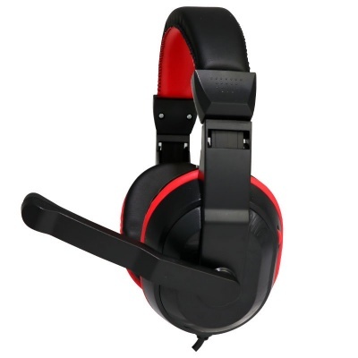 Auriculares com microfone preto e vermelho