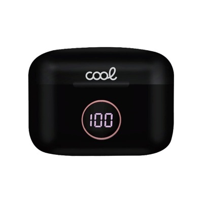 Estojo preto para auriculares sem fios com visor digital cor de rosa e palavra 'cool'