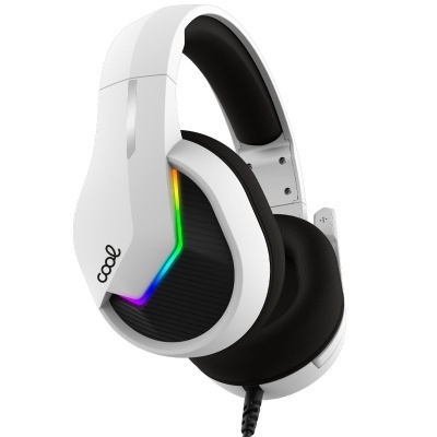 Auriculares Gaming brancos com LED RGB e marca 'cool'