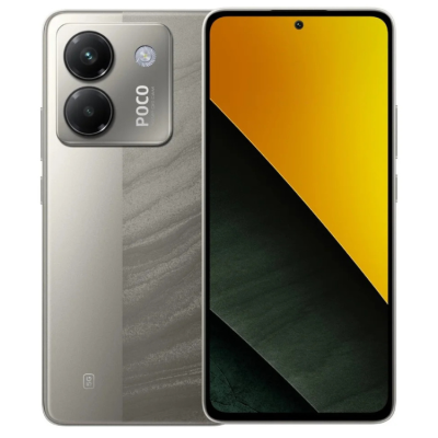 Smartphone POCO prateado com duas câmaras traseiras e ecrã frontal grande