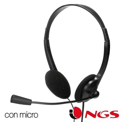Auricular preto com microfone e almofadas em espuma