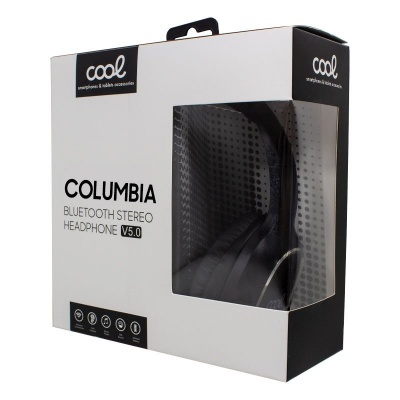 Caixa de auriculares Bluetooth estéreo Cool Columbia V5.0 preta com embalagem preta e branca