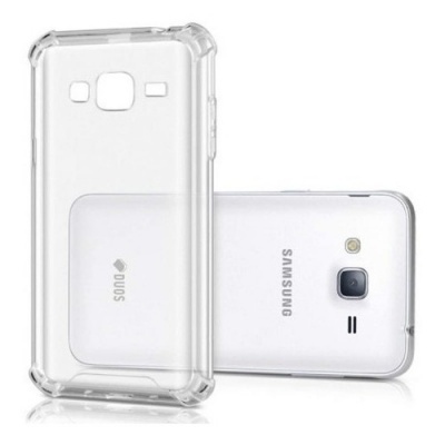 Telemóvel Samsung branco com capa transparente de silicone