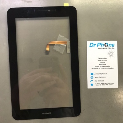 Ecrã tátil para tablet Huawei com cartão de visita da Dr Phone.