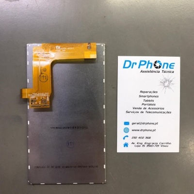 Ecrã tátil smartphone com fita flex laranja ao lado de cartão de visita da DrPhone
