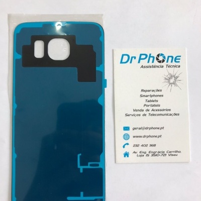 Película adesiva para smartphone azul e preta com cartão de visita da Dr Phone