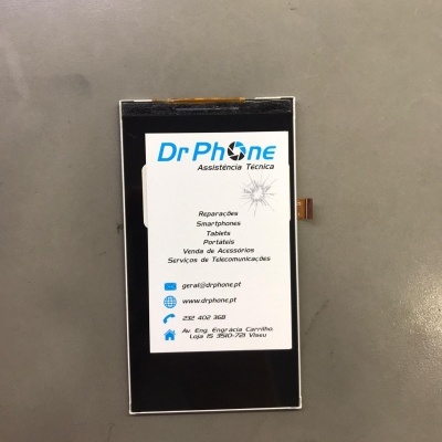 Ecrã substituto para smartphone com etiqueta da empresa Dr Phone Assistência Técnica