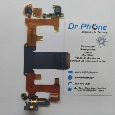 Flexível eletrónico em tons laranja e preto com cartão de visita de assistência técnica Dr.Phone