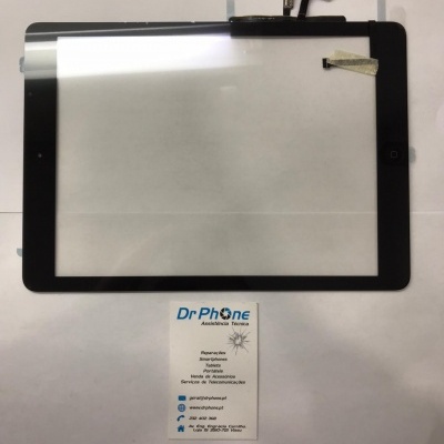 Ecrã tátil preto para tablet com botão home, cabos flex e cartão 'Dr Phone'