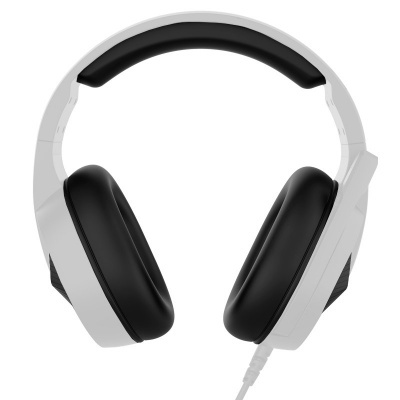 Auscultadores over-ear branco com almofadas pretas e cabo branco