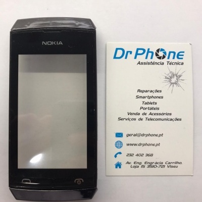 Telemóvel Nokia preto e cartão de visita DrPhone Assistência Técnica