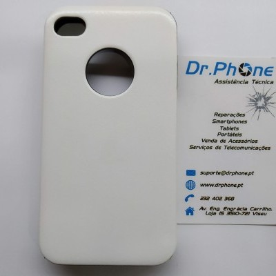 Capa de telemóvel branca com cartão de visita da Dr.Phone