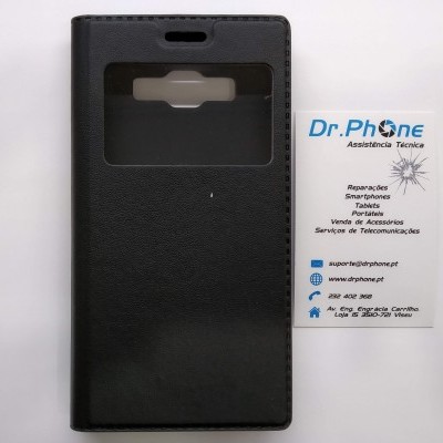 Capa preta para telemóvel com janela e cartão de visita DR.PHONE